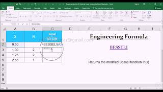 BESSELI Engineering Function with Examples in MS Office Excel Spreadsheet 2016