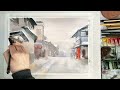 how to paint snowy old town in japan 雪の田舎町　水彩画