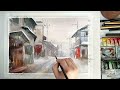 how to paint snowy old town in japan 雪の田舎町　水彩画