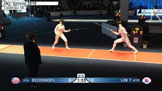 FE T16 04 F E Cadet Individual Verona ITA World Championships RED LIM KOR vs BEDDINGFIELD USA