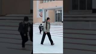 the first snow in the city of Beruni, Uzbekistan