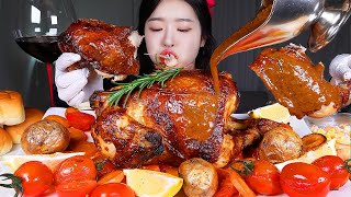 ASMR MUKBANG | HOMEMADE ROAST CHICKEN 🍗 BUTTER CHICKEN CURRY, BREAD, COLESLAW, WINE 🍷  PARTY ALONE ☆