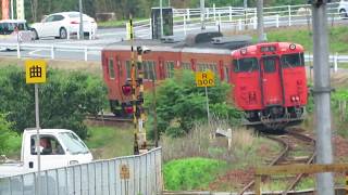 【玉柏駅】一線スルー方式で右側通行 津山線 快速ことぶき(岡山駅発→津山駅行) / 岡山県