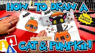 How To Draw A Black Cat Popping Out Of A Pumpkin