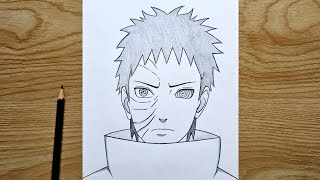 How to draw Obito Uchiha | Obito without mask step by step | easy naruto anime tutorial