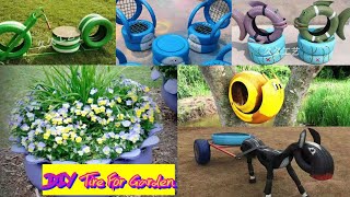 Garden Decoration by DIY tire #DIY 轮胎支架，公园花园动物园装饰品 ការកែច្នៃសំបកកង់ឡានលំអសួន | LYNY Home \u0026 Garden