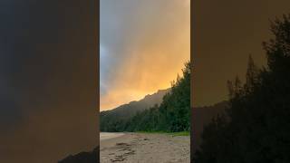 Breathtaking Sunrise Over Mountains Unleashing a Cascading Rainfall on a Serene Beach #shorts #oahu