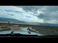 California Death Valley CA-190 road flash flood passing on Jeep Wrangler 4x4