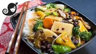 Chop Suey with Jicama (Chinese/Mexican Yam) and Black Beans (oilfree + vegan / vegetarian recipe)