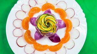 Onion & Zucchini Rose Flower - Mandarin Orange Designing Garnish - How To Make Radish Rose Flower