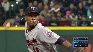 MIN@CLE: Mauer makes a smooth pick in the 8th