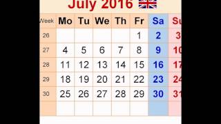 July calendar 2016