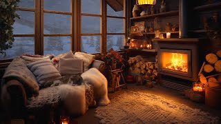 Deep Sleep in a Cozy Winter Hut and Cat  Relaxing Blizzard & Fireplace Ambience
