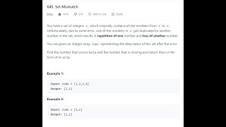 645 Set Mismatch|array|leetcode 645|Set Mismatch|leetcode problem|leetcode question|Hindi|cpp|c++