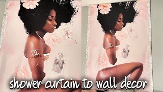 DIY shower curtain wall art/ how to make DIY wall decor/ #glamdiy/#homedecor2022/#glamprincessdiy
