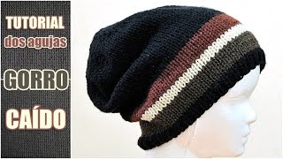 Como tejer Gorro caído con dos agujas, punto jersey - Tutorial