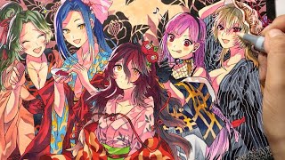 妖怪を擬人化してみた【イラストメイキング】【黒塚】【貝児】【倩兮女】【毛倡妓】【網剪】【コピック】【女の子】【和風】potato