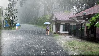 SUPER HEAVY WIND RAIN IN ASIAN VILLAGE LIFE| VERY HEAVY RAIN AND THE SOUND OF THUNDER FOR RELAXATION