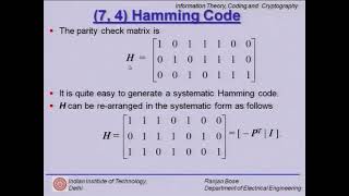 Hamming Codes, LDPC Codes and MDS Codes #swayamprabha