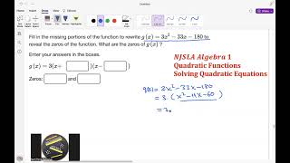 NJSLA Released Items Algebra 1 Quadratic Functions Features and Solving Quadratic Equations 28