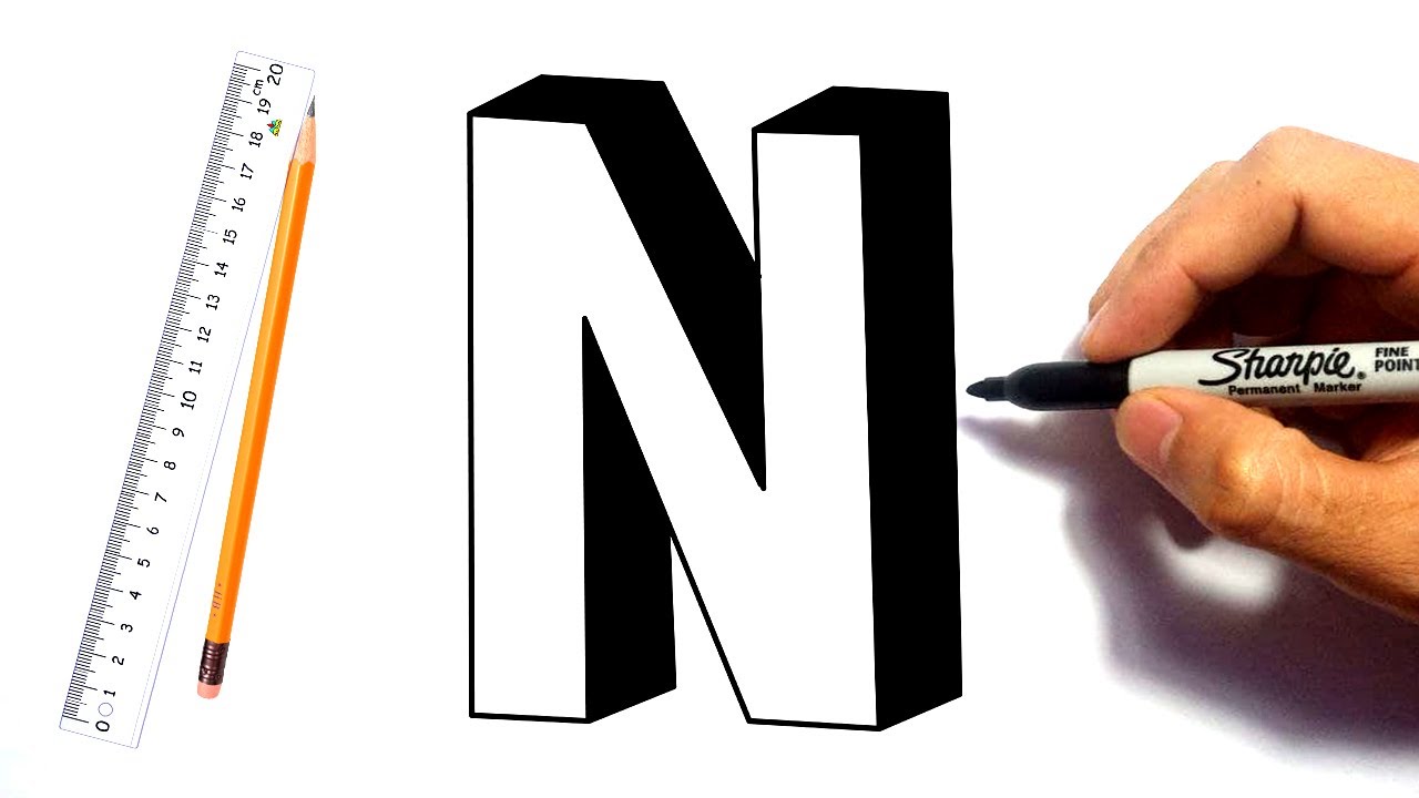 How To Draw Letter N In 3D Easy - YouTube