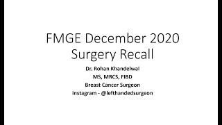 FMGE December 2020 - Surgery Recall by Dr. Rohan Khandelwal