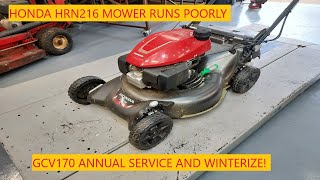 Honda HRN216 Runs Poorly | GCV170 Annual Service And Winterize!