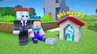 THỬ XÂY NHÀ HIỆN ĐẠI CHO CHÓ SÓI KIM CƯƠNG CÙNG VỚI NOOB TRONG MINECRAFT | Thử Thách SlenderMan