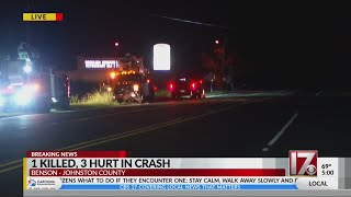 1 dead, 3 hurt in Johnston County crash