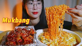 콘치즈 불닭볶음면 먹방🔥 매콤달콤 닭강정이랑 같이! Buldak fire noodles \u0026 chicken Mukbang Realsound ASMR