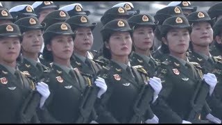Female soldiers march during China's National Day celebrations