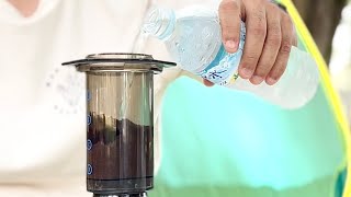 エアロプレスで水出しアイスコーヒーを淹れて、茶々丸くんとサンドイッチを食べます