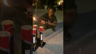 Boy Lights Fireworks For The First Time