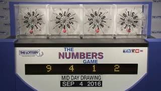 Midday Numbers Game Drawing: Sunday, September 4, 2016