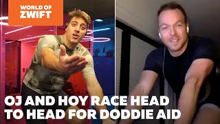 OJ takes on Chris Hoy in a sprint for Doddie Aid : World of Zwift Episode 55