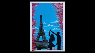 Couple at Eiffel Tower Painting | Easy DIY Step by Step Painting for Beginners | Watercolor|Acrylic
