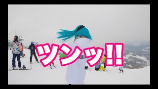 ハチ北スキー場の樹氷コースから民宿街まで滑るよ鉢音さん♪スノーボード動画