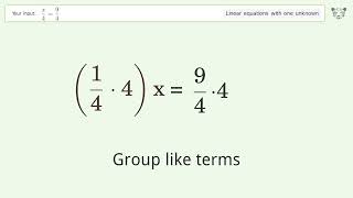 Solve x/4=9/4: Linear Equation Video Solution | Tiger Algebra