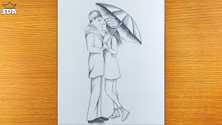 How to draw romantic couple with umbrella || pencil drawing @SDA64