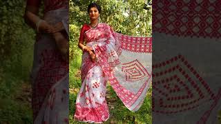 durga puja new saree collection, red and white#shorts#durgapuja##red saree