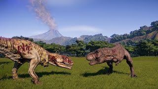 TYRANNOSAURUS REX vs GIGANOTOSAURUS vs HUMAN -Jurassic World Evolution