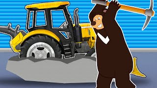 Bulldozer falls into wet concrete pond - Bear breaks rocks - Rescue and Clean up | Garage Vehicles