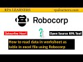 How to read data in worksheet as table using Robocorp | Robot Framework | RPA LEARNERS