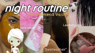 Weekend Night Routine ✨: روتيني الليلي للعناية بالشعر و الوجه ،دوزو معايا العشية🛀 ، شقا دار🧺🫧