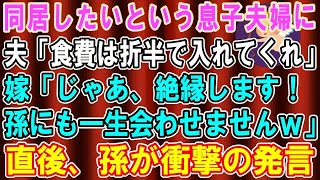 【スカッとする話】息子夫婦が実家で同居したいと言うので夫「食費だけは入れてくれ」息子嫁「そっちがそのつもりなら、今後孫には会わせない！」→話を聞いていた孫から衝撃の発言が…【修羅場】