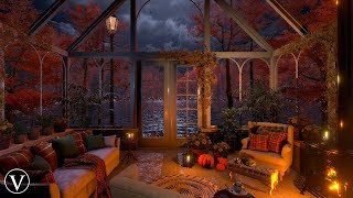 Autumn Lakeview Lounge | Night Ambience | Log Burner, Nature, Rain & Thunder Sounds