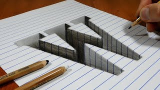 Draw a Letter W Hole on Line Paper   3D Trick Art