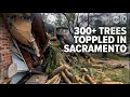 California Storm Update | Heavy topple tree over 3-car garage, destroying it