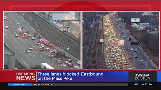 Mass Pike eastbound backed up for miles after morning rush hour crash in Brighton