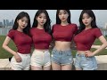 ai lookbook 4k korean idol girl group red shirt wh. pants 韓国アイドルガールズグループ 赤いtシャツと白いショートパンツ